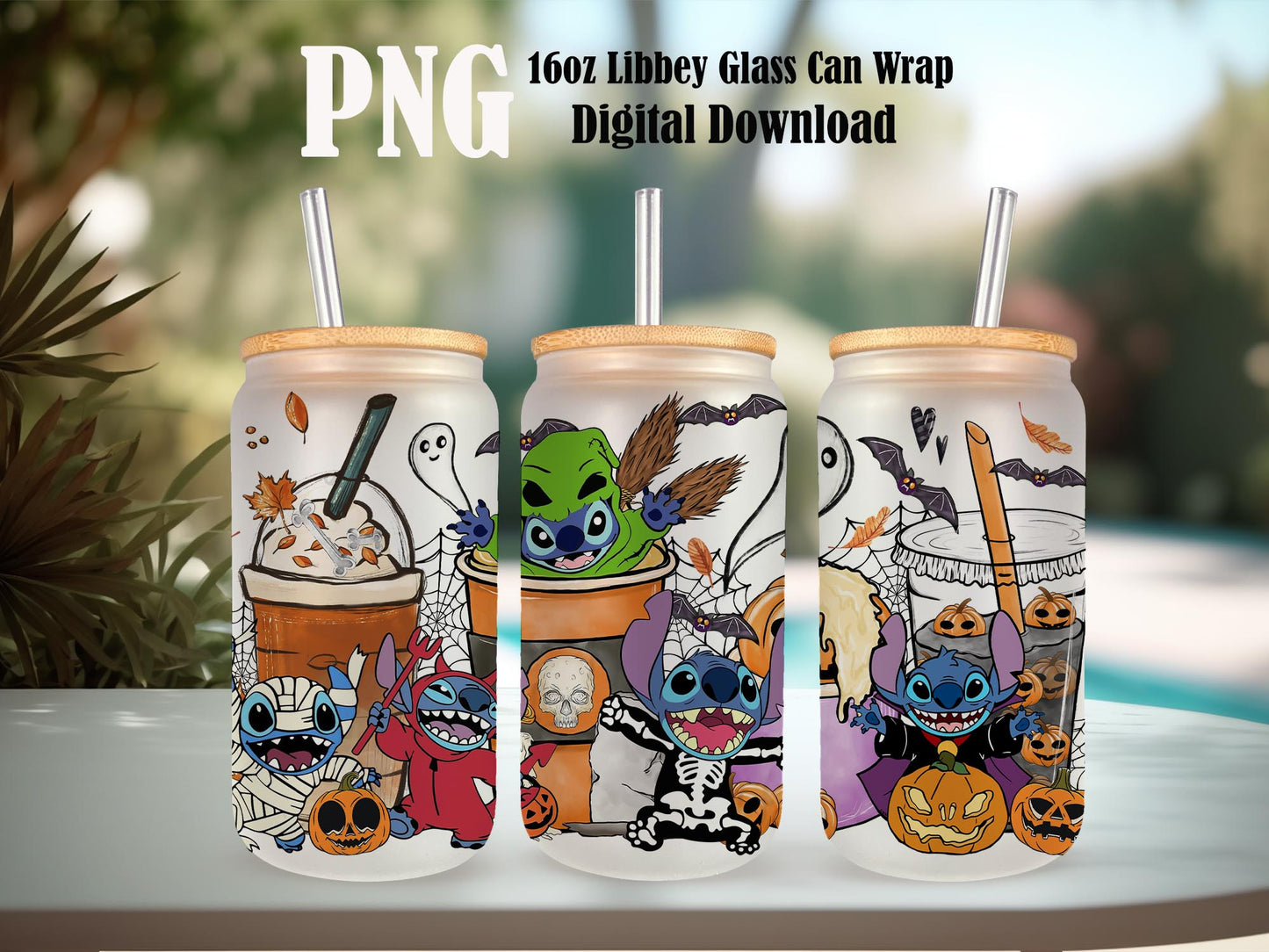 Stitch Horror Halloween Coffee Png, Stitch 16oz Halloween Coffee PNG,Fall Coffee, Spooky Season Png