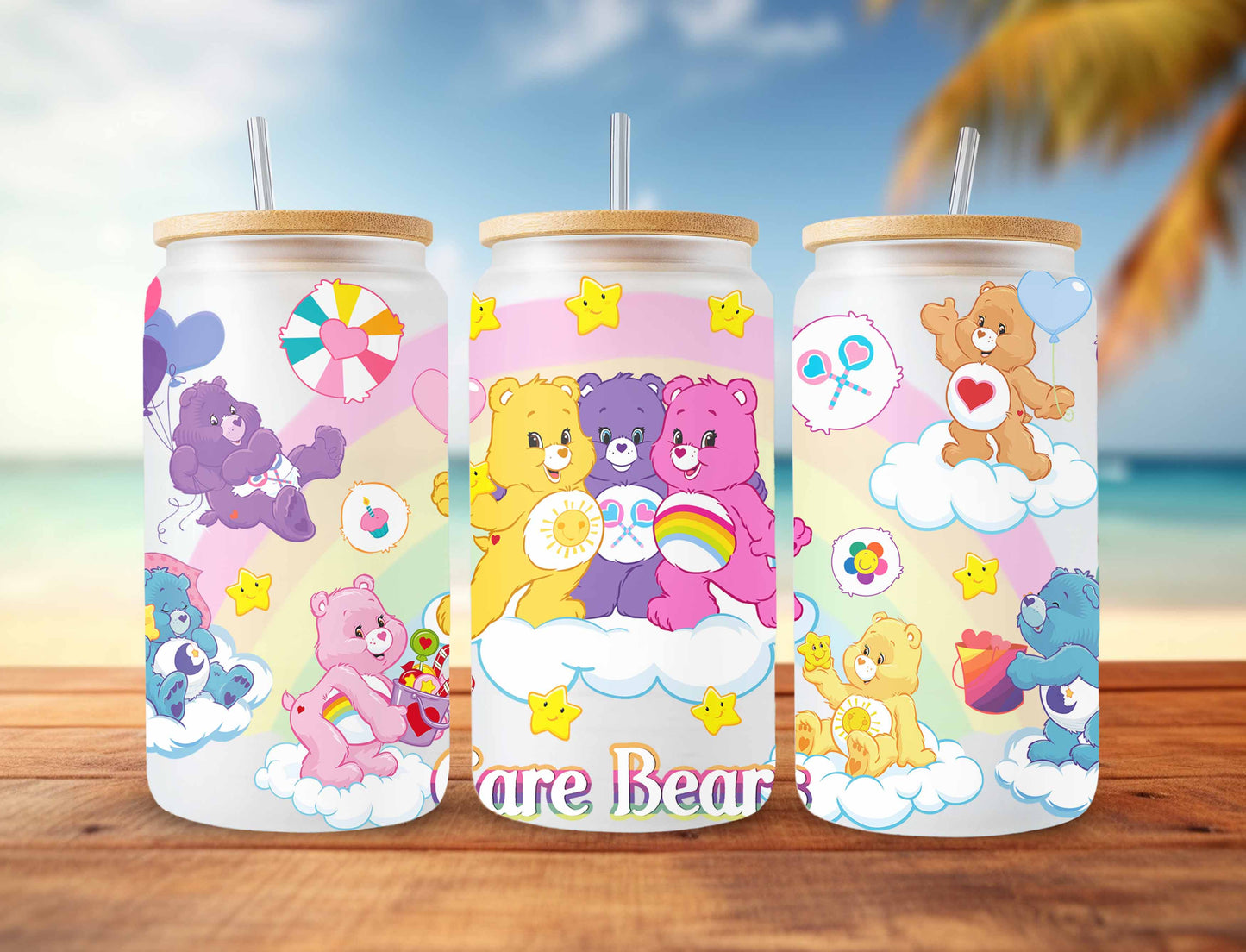Bears Cartoons 16oz Wrap, 16oz Libbey Glass Can, Frosted Can Glass, Sublimation Design, Rainbow Design, Cute Bears Wrap,Cute Cartoon Design