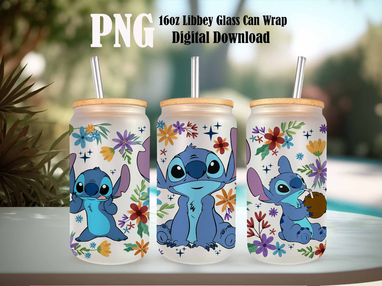 Spring 16 oz Libbey Glass Can Tumbler Sublimation Design - Spring Stitch - Design Digital Download PNG