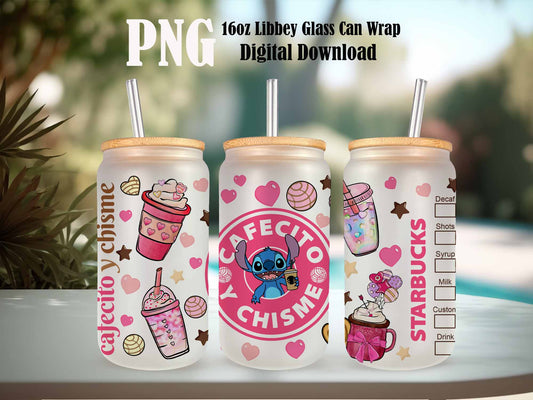 Stitch Coffee Can Glass Wrap, 16oz Can Glass Wrap, Stitch Coffee, Stitch Png, Can Glass Wrap, Sublimation Designs, Png Instant Download