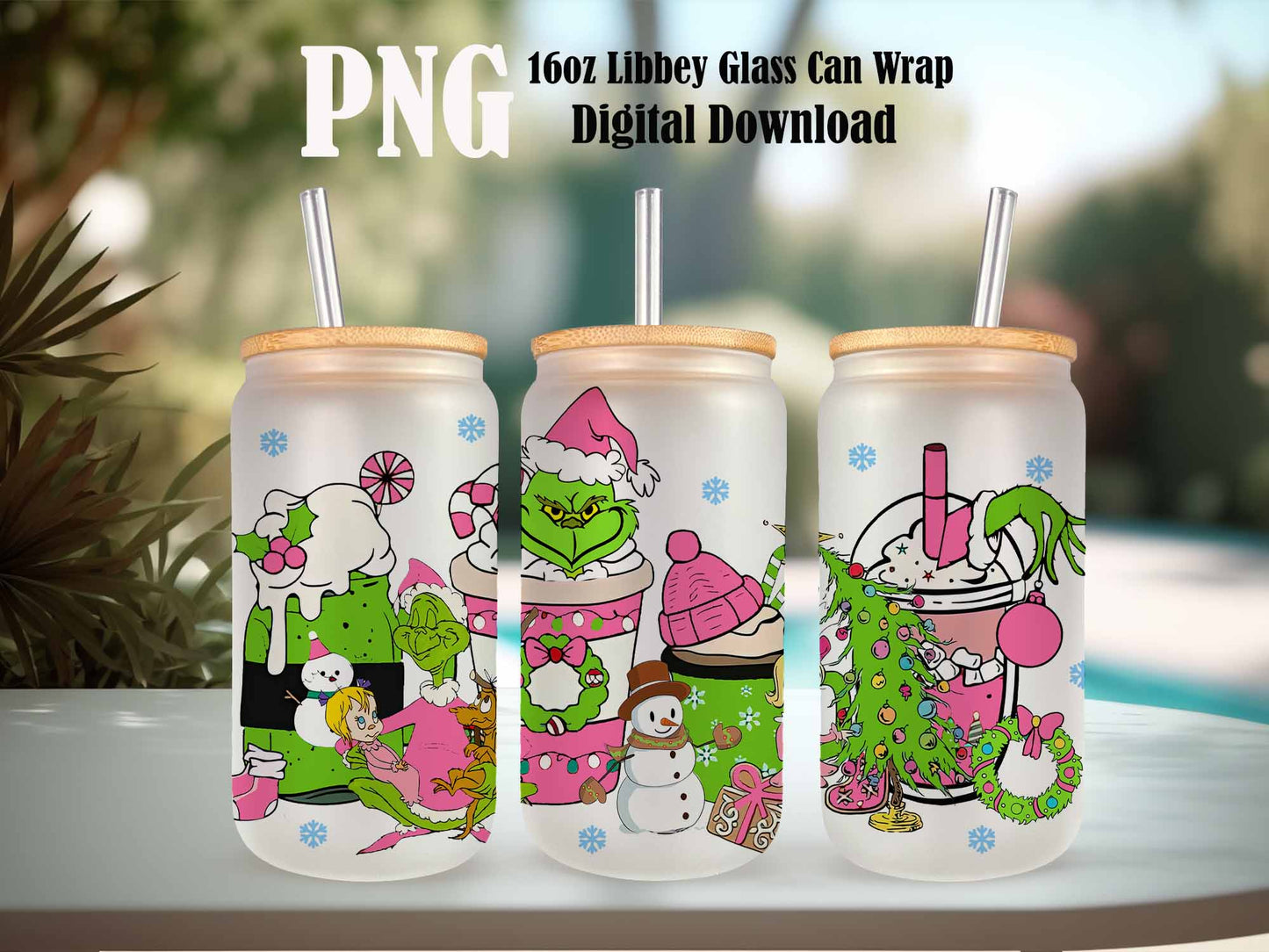 Cartoon Pink Christmas Tumbler Wrap, 16oz Can Glass Wrap, Merry Christmas Can Glass, Libbey Can Glass, Christmas Vibes, Pink Grinchmas Wrap