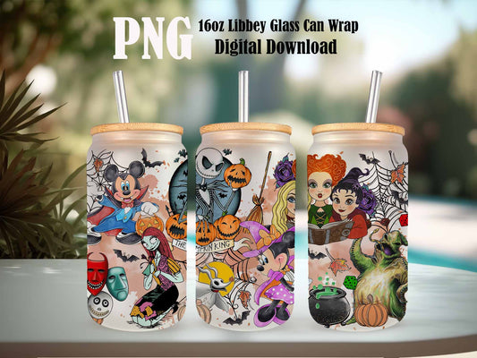 Halloween Cartoon 16oz Png, 16oz Can Glass, Cartoon Tumbler, Sublimation Design, Spooky Vibes, Spooky Season Png Download, Halloween Png