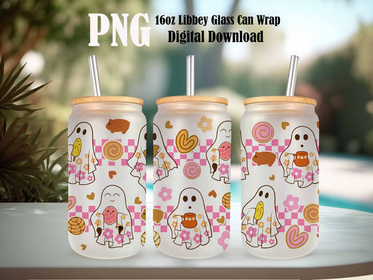Conchita Ghost Png, Spooky Conchas 16oz Libbey Glass Can Wrap, Mexican Pan Dulce Ghost PNG, Halloween Pan Dulce Glass Can Conchas Mexicanas