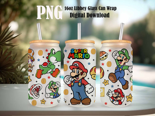 Cartoon Movie Can Glass, 16oz Libbey Glass Can, Game Tumbler, Game Lovers, Cartoon Tumbler Wrap, Can Glass Wrap, Png Instant Download
