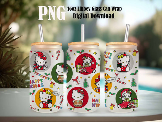 Kitty and Friends Pink Cat PNG, 16oz Glass Can Wrap, 16oz Libbey Can Glass, Easter Tumbler Wrap, Full Glass Can Wrap, Cartoon Tumbler