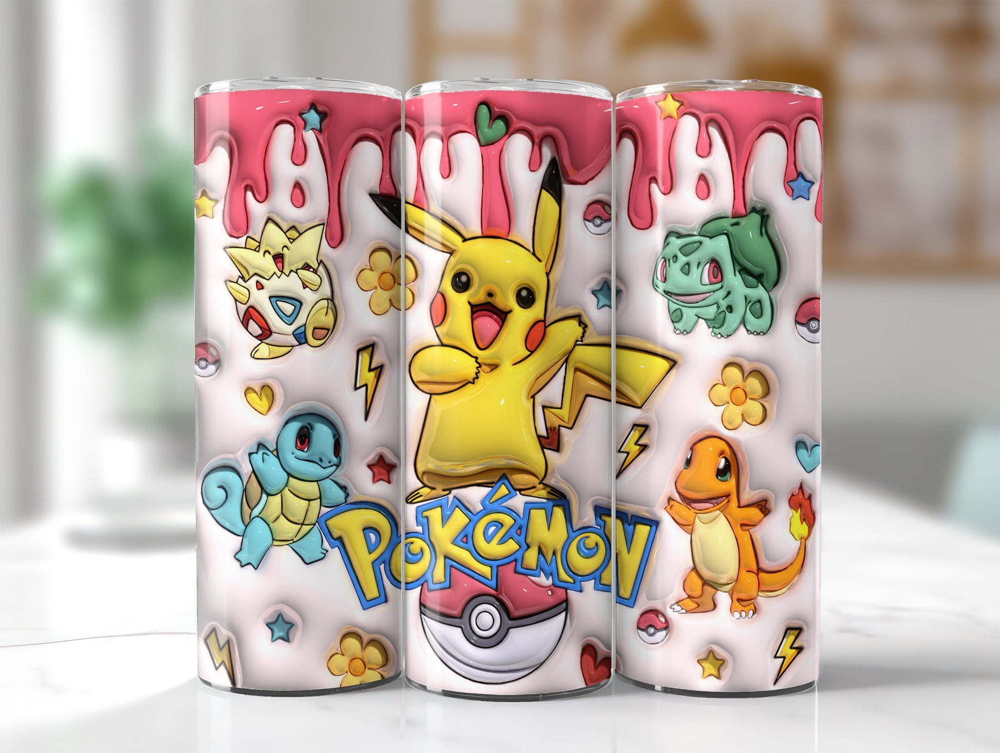 Inflated Poke Tumbler Wrap Png 3D Tumbler Design, Floral Cartoon Sublimation Digital Download, 3D Digital Game Tumbler Png, 3D Cartoon Png - VartDigitals