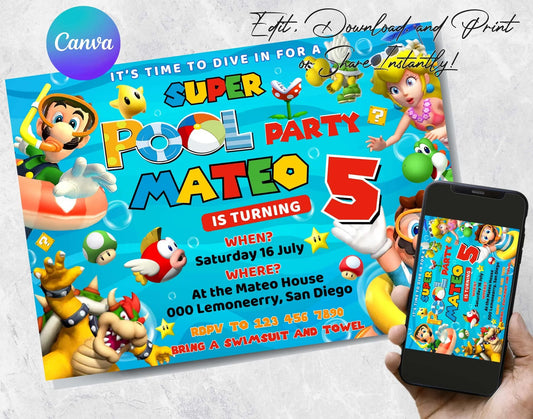 Super Mario Birthday Invitation  Birthday Invitation  Super Mario Invitation  Editable Printable Mario Invitation Birthday Template