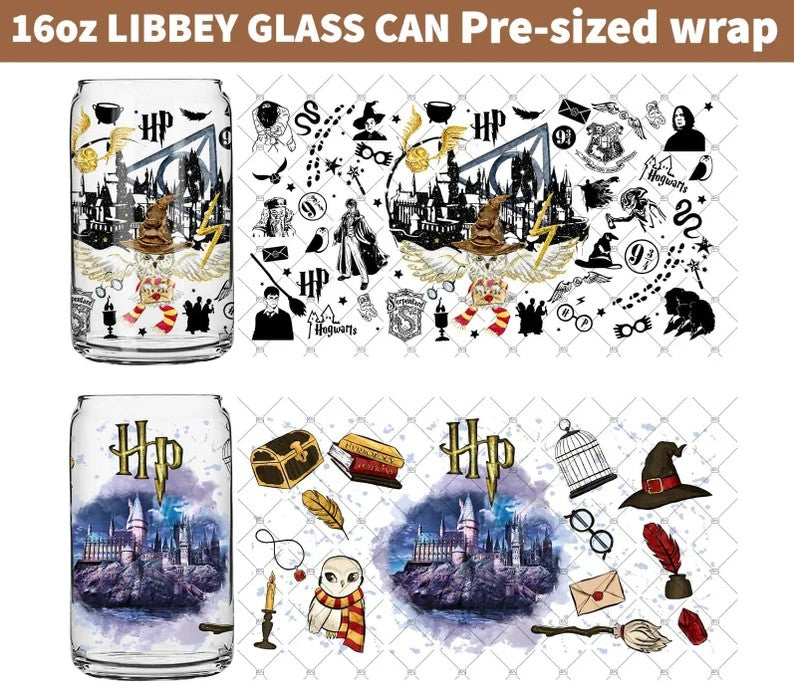 Potterhead PNG, Libbey Glass PNG, Can Glass Wrap PNG, 16oz Can Glass png, Magic Can Glass Full Wrap png, 16oz Coffee Glass png, Libbey png - VartDigitals