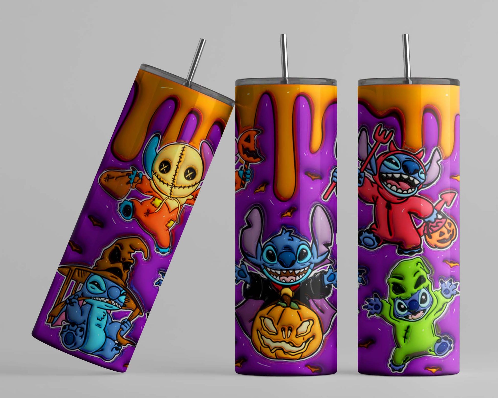 Inflated Cartoon Halloween Tumbler Design Png, 3D Spooky Vibes Tumbler Wraps 20oz Skinny Sublimation Digital Downloads 3D Puffy Design - VartDigitals