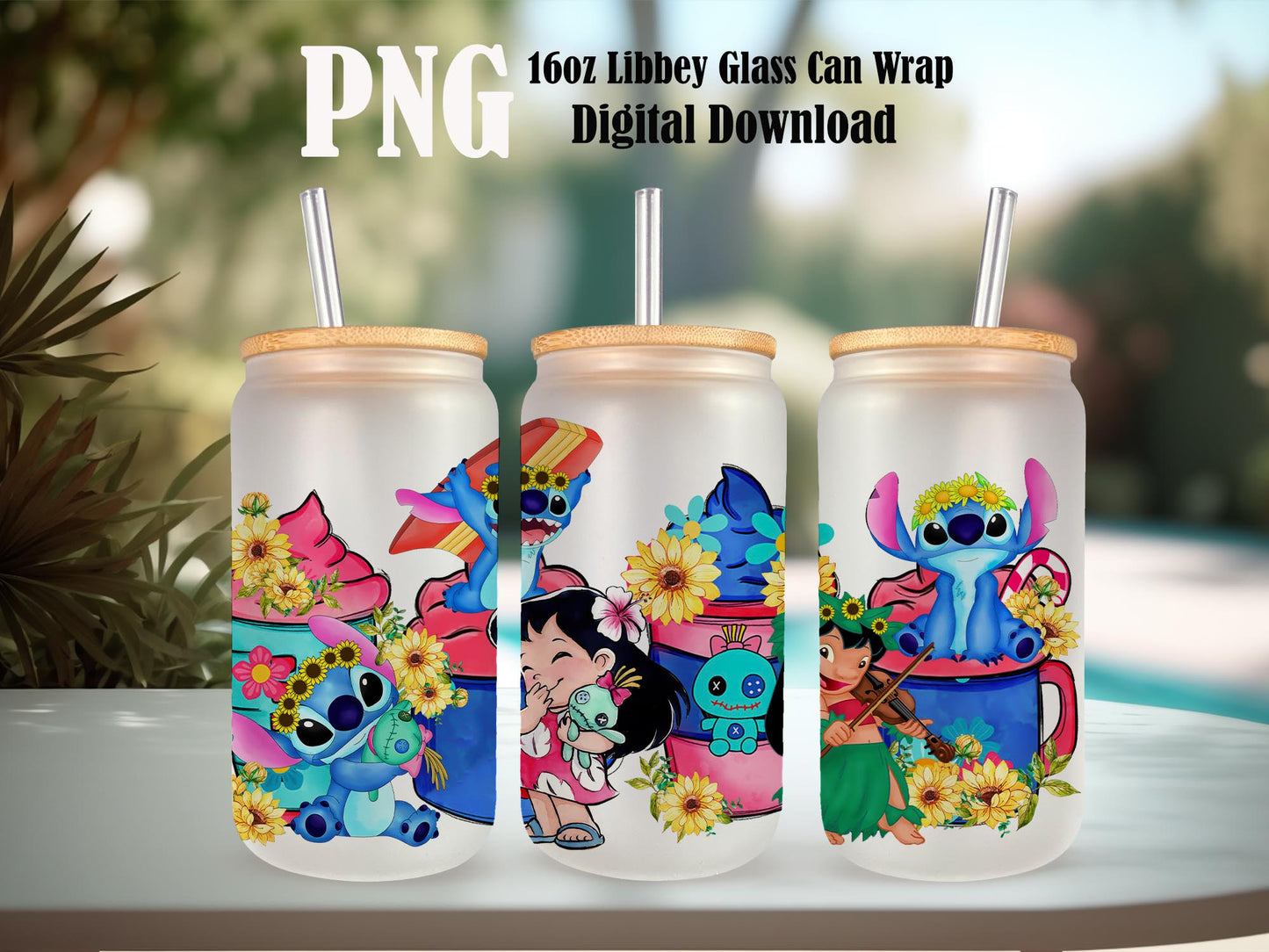 Spring 16 oz Libbey Glass Can PNG, Spring Stitch, Cartoon Coffee Png, Halloween Coffee, Christmas Coffee, Fall Coffee, Spooky Season Png