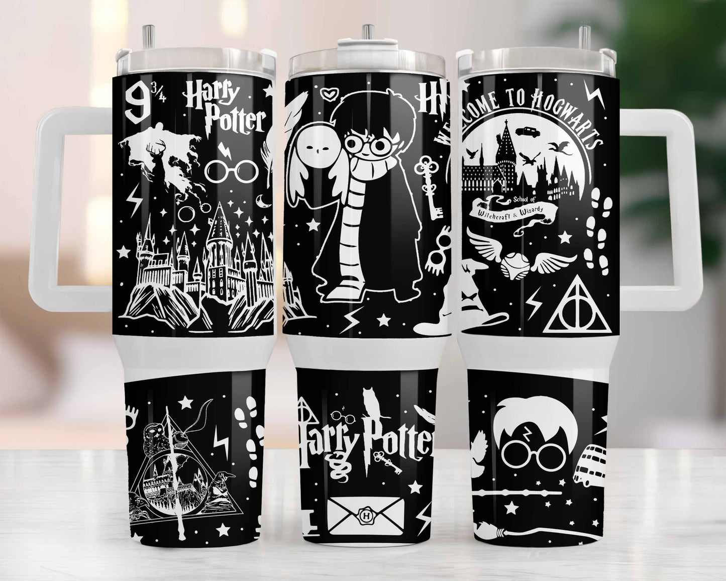 Harry Potter Halloween 40oz Tumbler PNG, Hogwarts Alumni, Magic Wand Symbol, Wizardy Houses