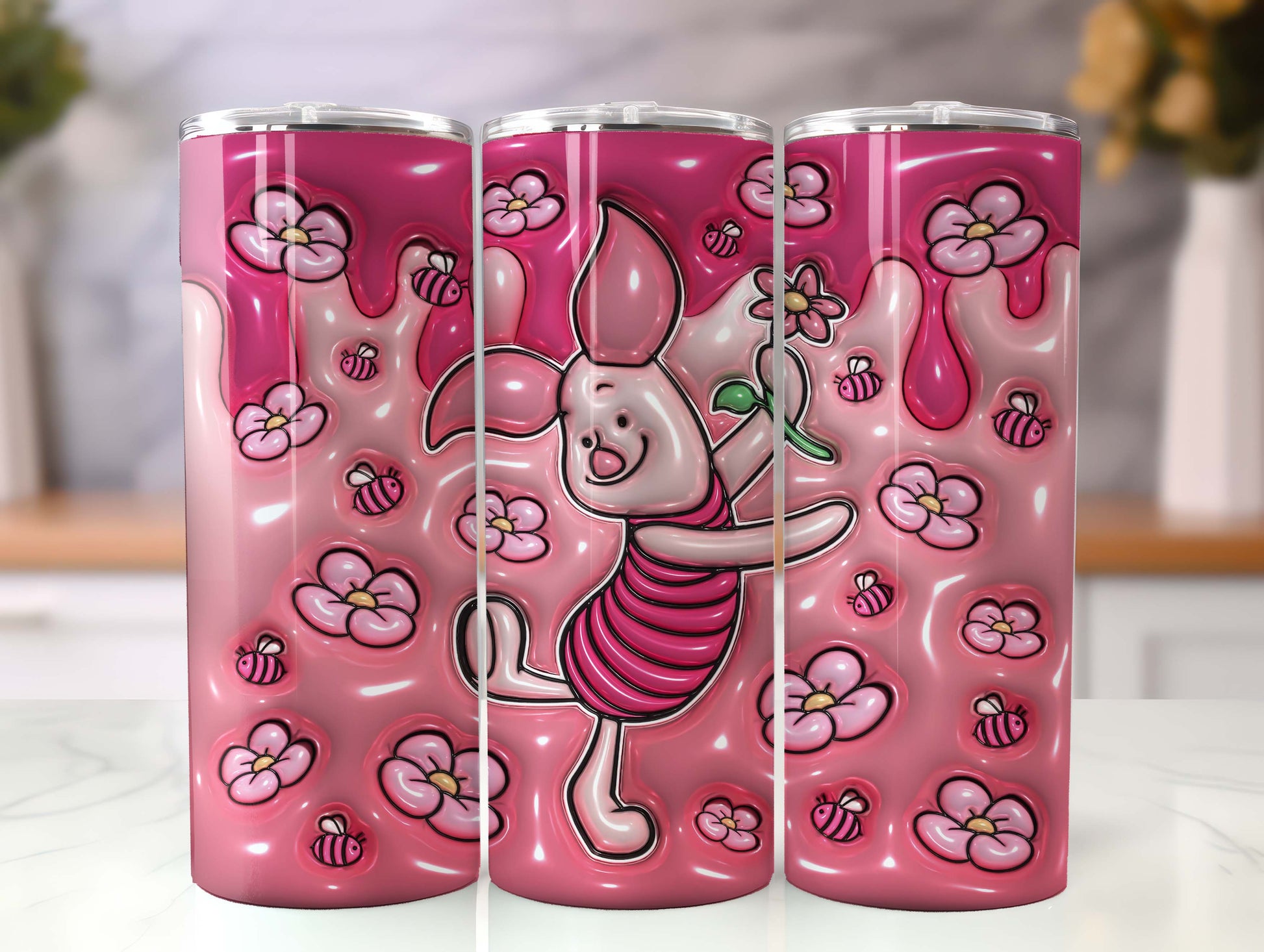 3D Inflated Cartoon Tumbler Wrap, Pooh Tumbler, 3D Winnie Inflated Tumbler Wrap, Puffy Pooh Bear Tumbler - VartDigitals