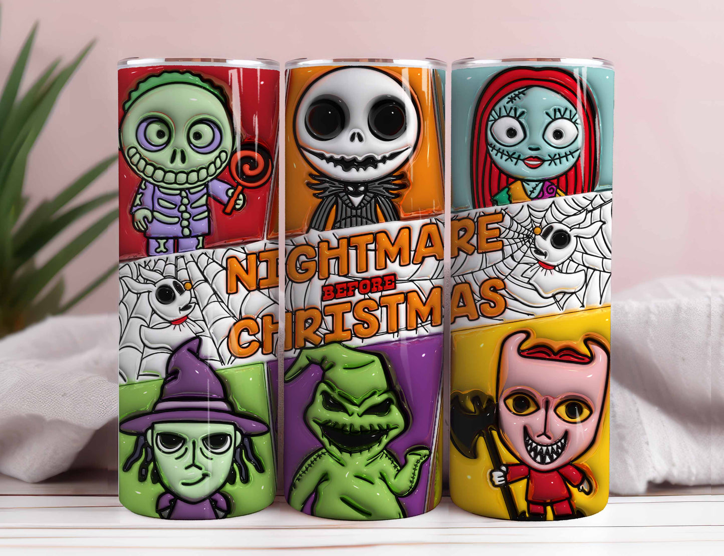 Inflated Spooky Season Tumbler Wrap Png 3D Tumbler Design, Horror Nightmare Sublimation Digital Download, 3D Horror Characters Tumbler Png