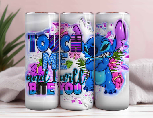 Inflated Stitch Tumbler Design Png 3D Stitch Tumbler, Touch Me And I Will Bite you, 20oz Skinny Sublimation,3D Puffy Stitch Sublimation Png