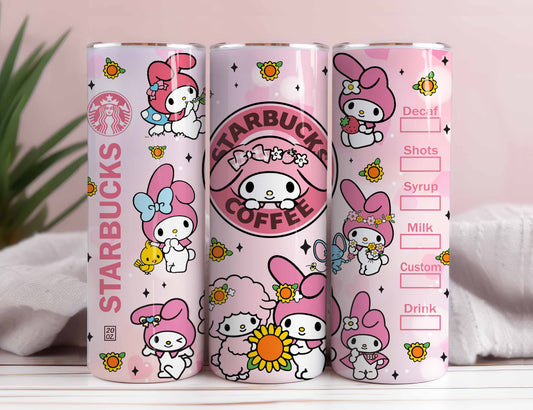 Hello Kitty Coffee Tumbler PNG, Spring Flower Pink Cat PNG, 20oz Straight Skinny Wrap, Cartoon Tumbler, Tumbler Wrap, Full Tumbler Wrap
