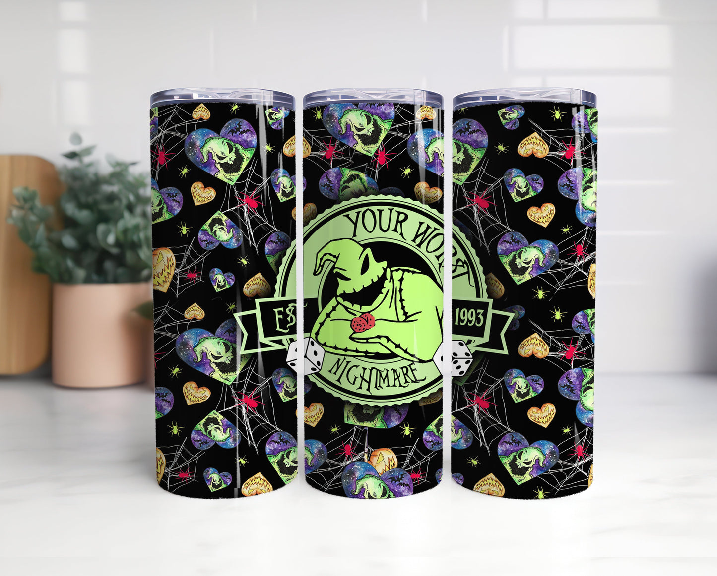 Cartoon Halloween Tumbler Wrap, 20oz Skinny Tumble Wrap, Scary Nightmare Tumbler Png, Your Worst Nightmare Est 1993, Boo Bash Wrap - VartDigitals