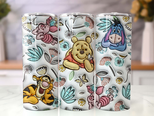 Inflated Cartoon Floral Tumbler Wrap Png, 3D Cartoon Tumbler Wrap, 20oz Sublimation, Cartoon Tumbler Png. 3D Floral Spring Inflated Png - VartDigitals