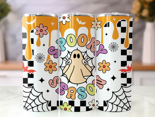 Retro Spooky Season Tumbler Wrap Design, 20 oz Skinny Tumbler Sublimation Design, Instant Digital Download PNG,  Halloween Tumbler Wrap - VartDigitals