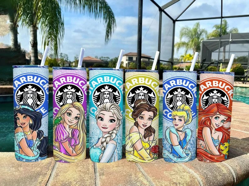 Bundle 20 oz Princess Starbucks Tumbler Wrap, Princess Tumbler PNG, Snow White Tumbler, Cinderella Coffee Tumbler Sublimation, Princess Wrap - VartDigitals