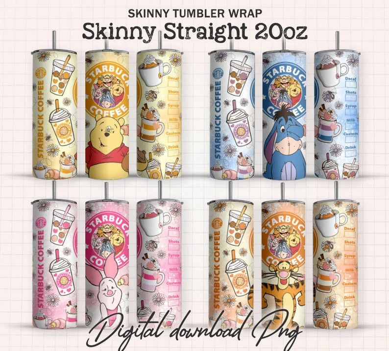 Cartoon Cafecito Y Chisme Tumbler, Cartoon Tumbler Wrap, cafecito y chisme png, 20oz Skinny Tumbler, Pooh Spring Coffee, Sublimation Tumbler - VartDigitals