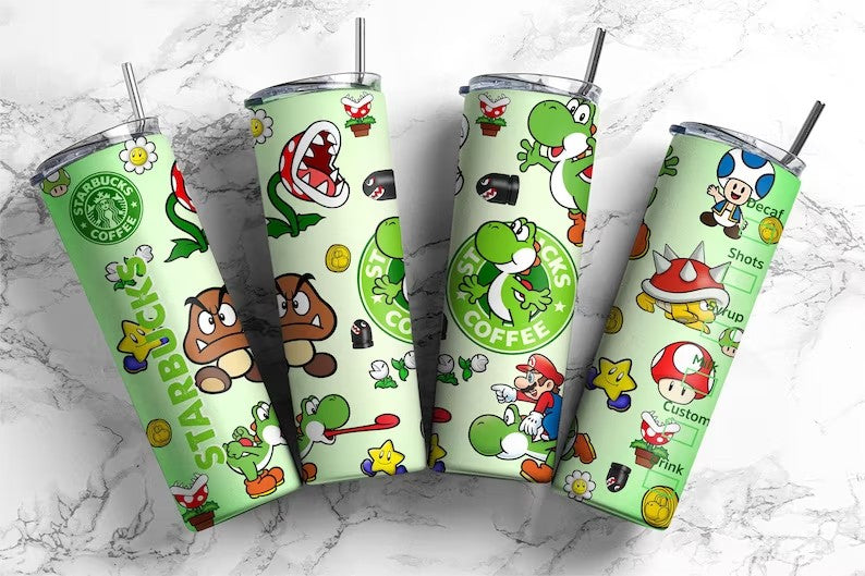 Cartoon Tumbler Wrap, 20oz Skinny Tumbler Sublimation Design, Sublimation Design, Mario Tumbler, 20oz Skinny Straight, Yoshi Cartoon Tumbler - VartDigitals