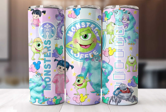 Monsters Tumbler Wrap, 20oz Straight Skinny Wrap, Monster Cartoon Sublimation Design, Monster Watercolor Sublimation Design Digital Download - VartDigitals