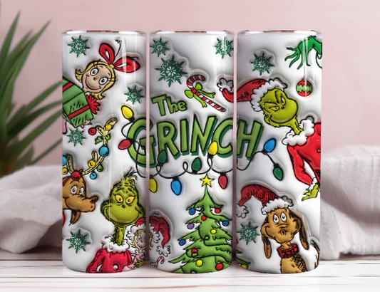 3D Inflated Cartoon Christmas Tumbler PNG, 3D Christmas Coffee Tumbler Wraps 20oz Skinny Sublimation, Merry Grinchmas, My Day Tumbler - VartDigitals
