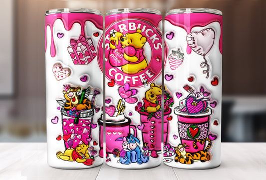 3D Inflated Cartoon Valentine Tumbler Wrap, Bear And Friends 3D Christmas Inflated Tumbler Wrap, Puffy Tumbler, Happy Valentine,Png Download - VartDigitals