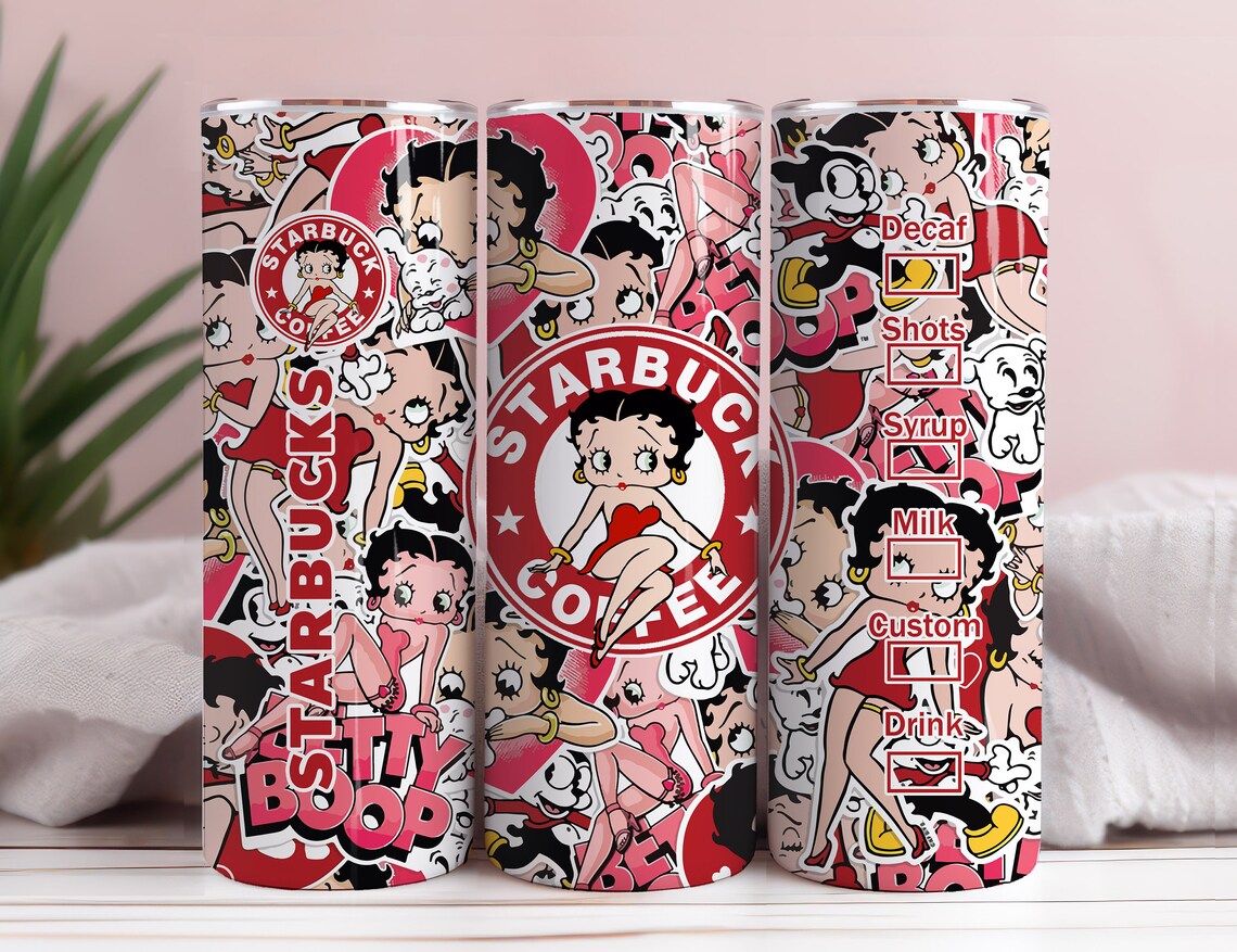 Cartoon 80s Tumbler, Bags Pattern Tumbler, Betty 20oz Skinny Tumbler, Coffee Valentine Tumbler, Retro 80s cartoons Tumbler Wrap - VartDigitals