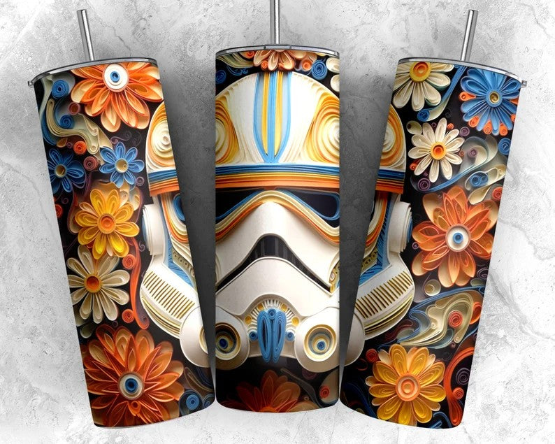 3D Star Wars Tumbler, 3D Cartoon Tumbler, 3D Paper Quilling Tumbler, Full Tumbler Wrap, Skinny Tumbler, Instant Download, Png Download