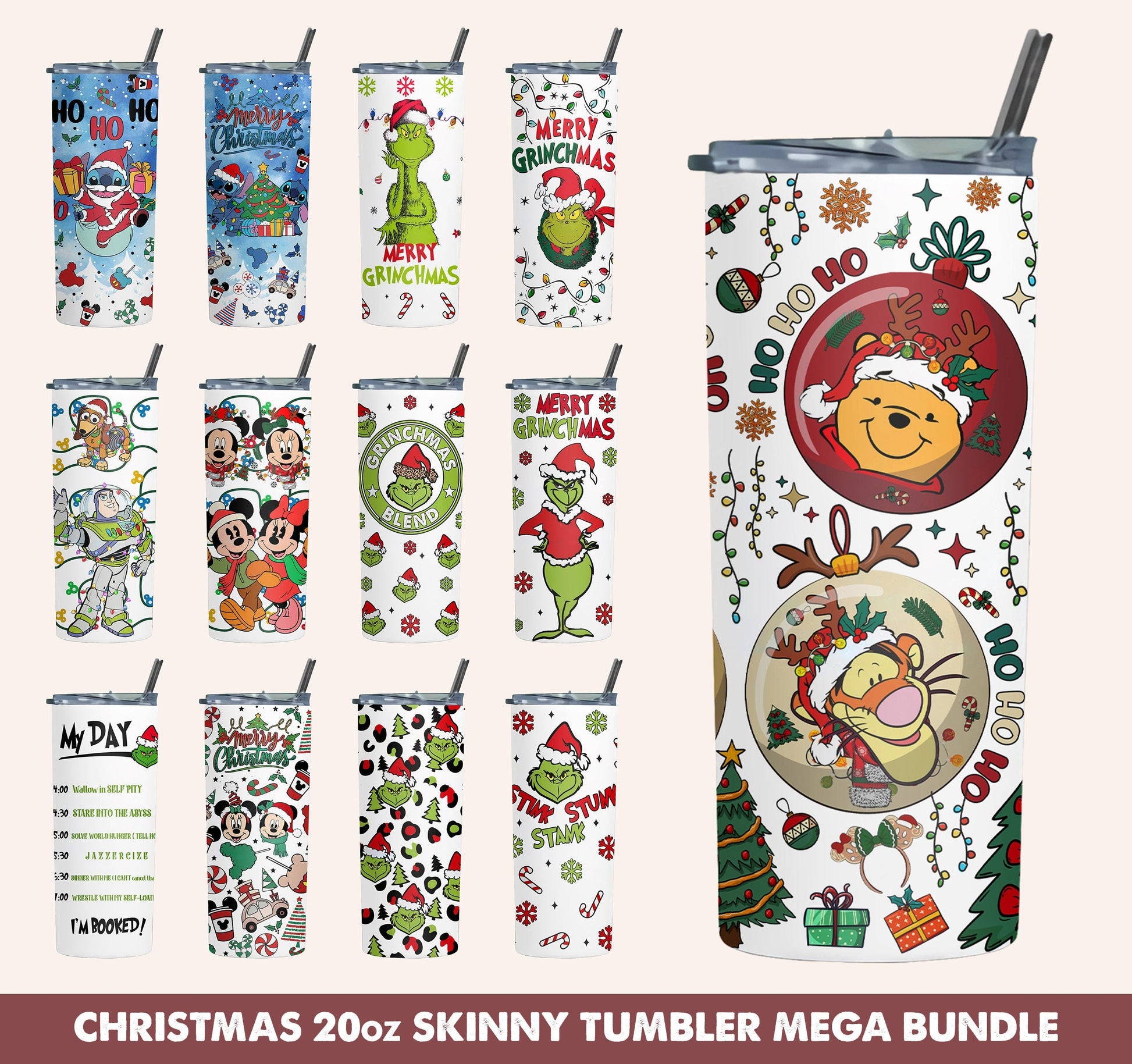Christmas Tumbler Bundle, 20oz Skinny Straight, 20oz Christmas Tumbler, Christmas Tumbler Wrap, Tumbler Wrap Png, Digital Download - VartDigitals