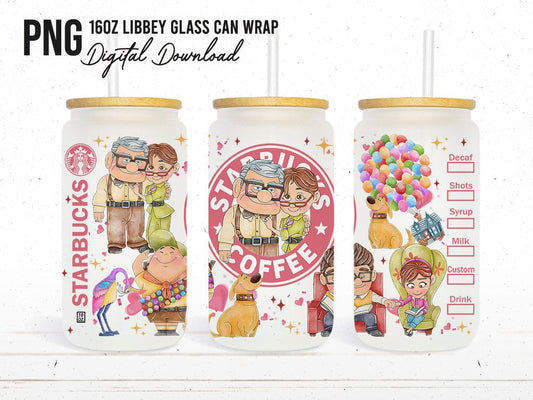 Ellie _ Carl Can Glass Wrap, 16oz Can Glass, Up Movie Png, Full Tumbler Wrap, Cartoon Tumbler, Can Glass Wrap, Png Instant Download - VartDigitals