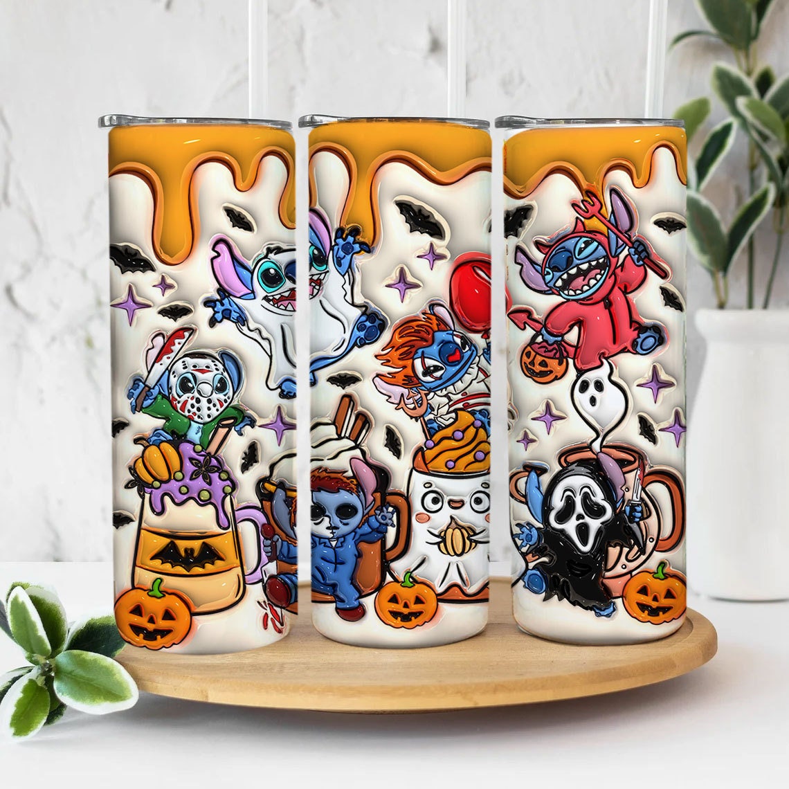 Inflated Cartoon Halloween Tumbler Design Png, 3D Spooky Vibes Tumbler Wraps 20oz Skinny Sublimation Digital Downloads 3D Puffy Design - VartDigitals