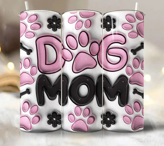 3D Inflated Dog Mom 20oz Tumbler, Dog Paws 20oz Tumbler Wrap Png, 3D Tumbler Design Skinny Digital Download, 3D Dog lover Puff Png Downloads