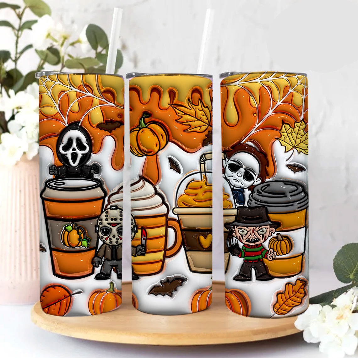 3D Inflated Horror Characters Tumbler Wrap Png, Horror Halloween Tumbler, 3D Horror Movie Tumbler Wrap 3D Horror Tumbler Wrap, Horror Coffee - VartDigitals