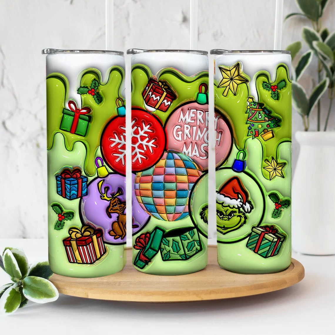 3D Inflated Christmas Tumbler Wrap, Retro Merry Christmas Png, 3D Christmas Png, Christmas Ornament, Christmas Sublimation, Christmas Vibes - VartDigitals