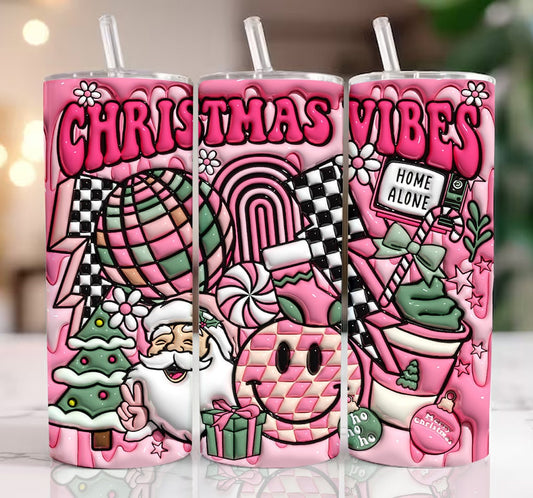 3D Pink Christmas Vibes Inflated Tumbler Wrap, 3D Puff Santa Claus 20oz Digital Tumbler Wrap, Merry Christmas Puffy , Milk Cookie For Santa - VartDigitals