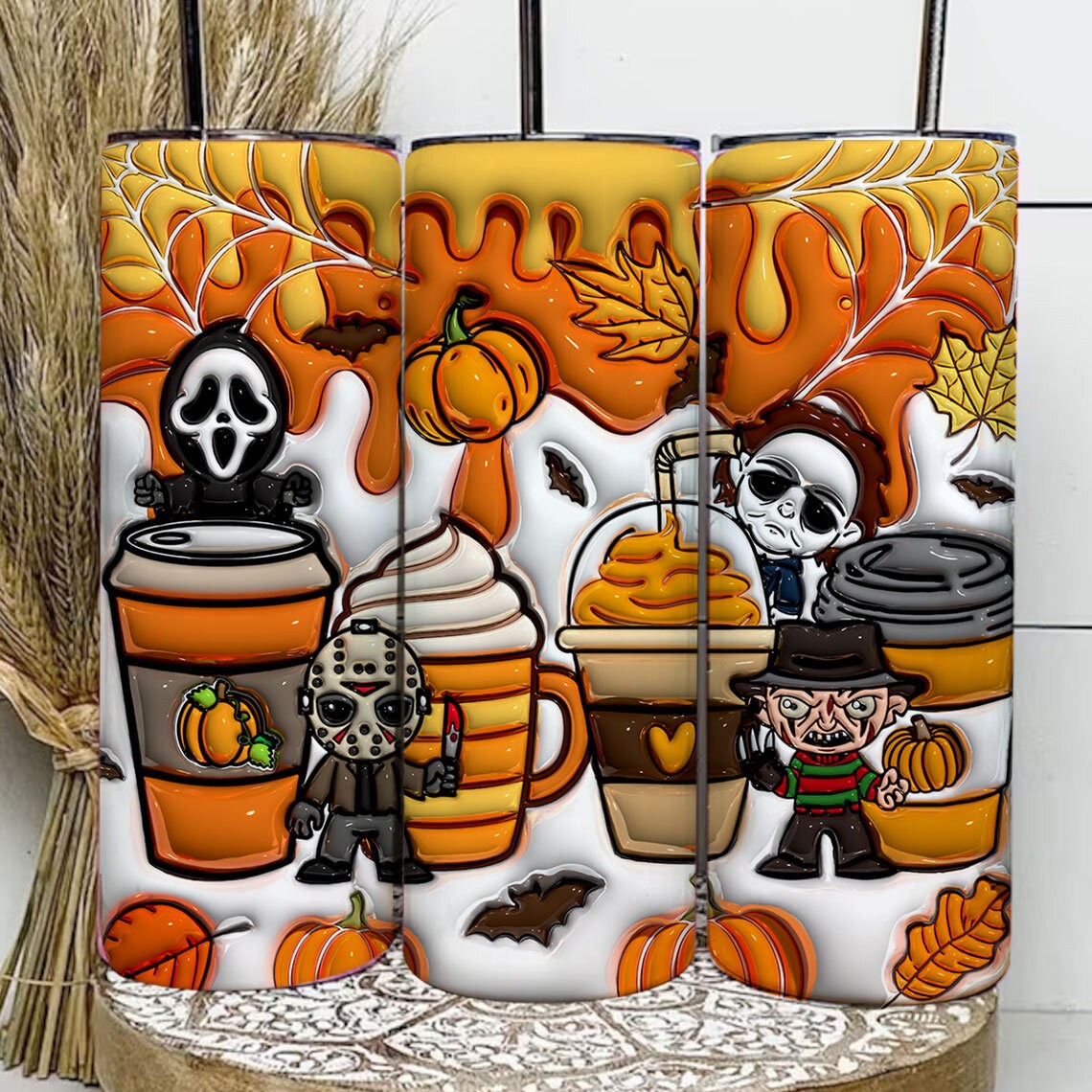 3D Inflated Horror Characters Tumbler Wrap Png, Horror Halloween Tumbler, 3D Horror Movie Tumbler Wrap 3D Horror Tumbler Wrap, Horror Coffee - VartDigitals