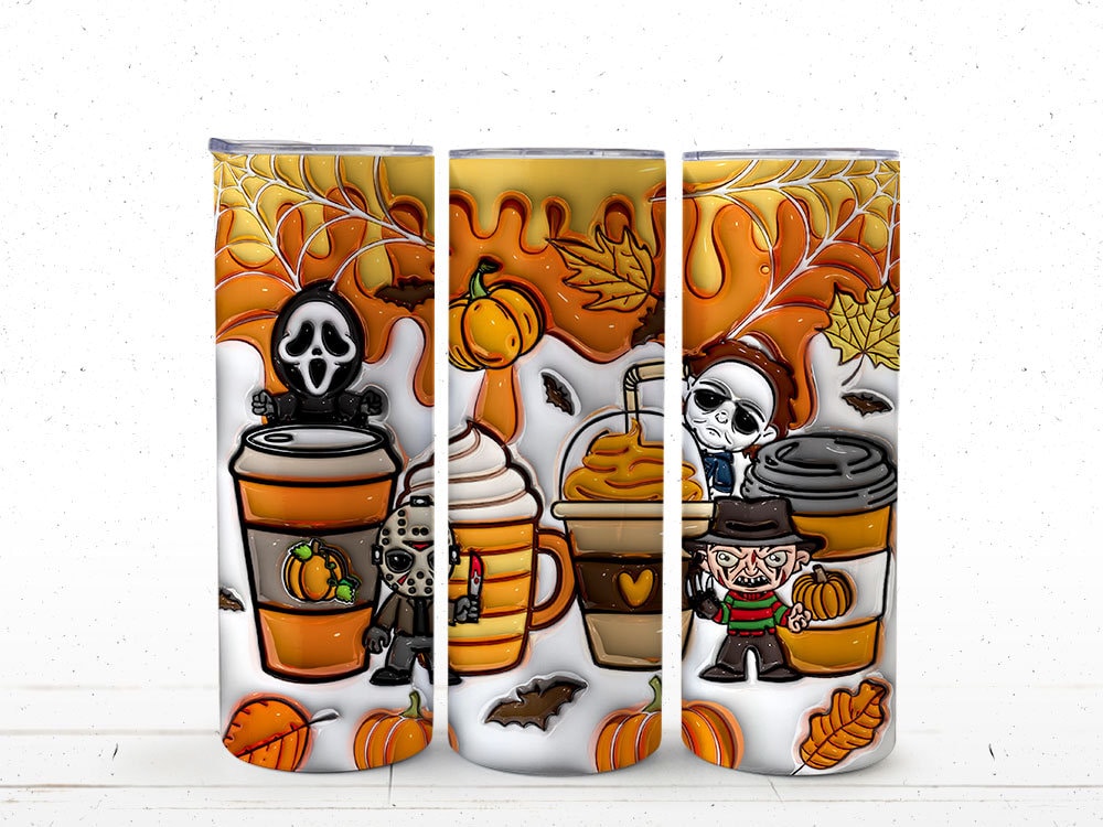 3D Inflated Horror Characters Tumbler Wrap Png, Horror Halloween Tumbler, 3D Horror Movie Tumbler Wrap 3D Horror Tumbler Wrap, Horror Coffee - VartDigitals