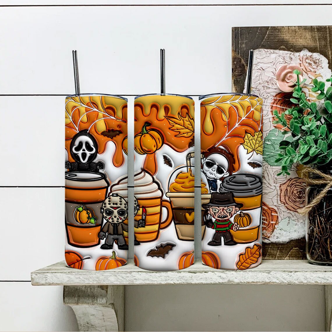 3D Inflated Horror Characters Tumbler Wrap Png, Horror Halloween Tumbler, 3D Horror Movie Tumbler Wrap 3D Horror Tumbler Wrap, Horror Coffee - VartDigitals