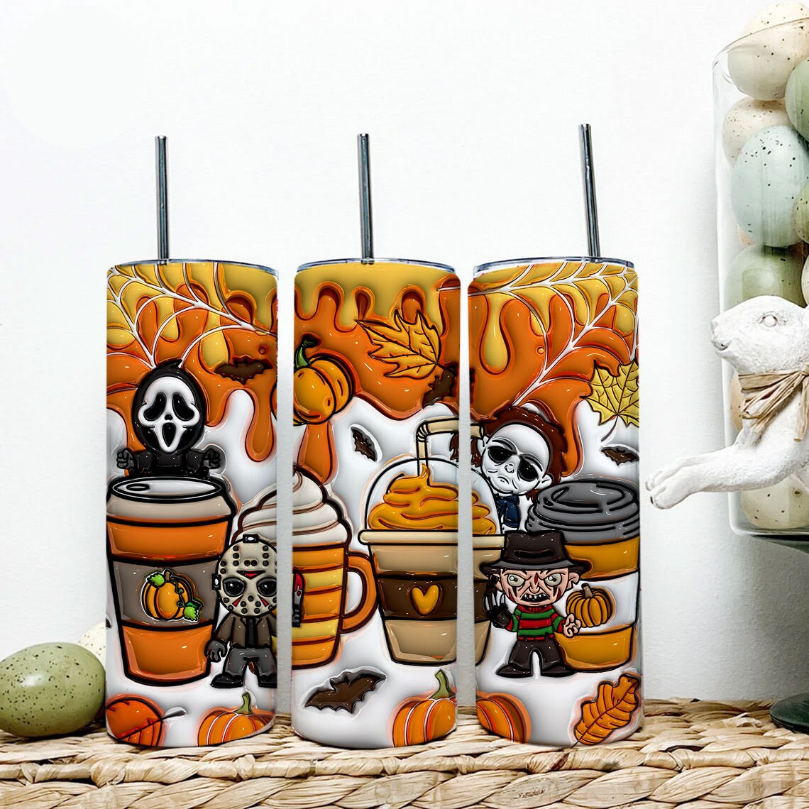 3D Inflated Horror Characters Tumbler Wrap Png, Horror Halloween Tumbler, 3D Horror Movie Tumbler Wrap 3D Horror Tumbler Wrap, Horror Coffee - VartDigitals