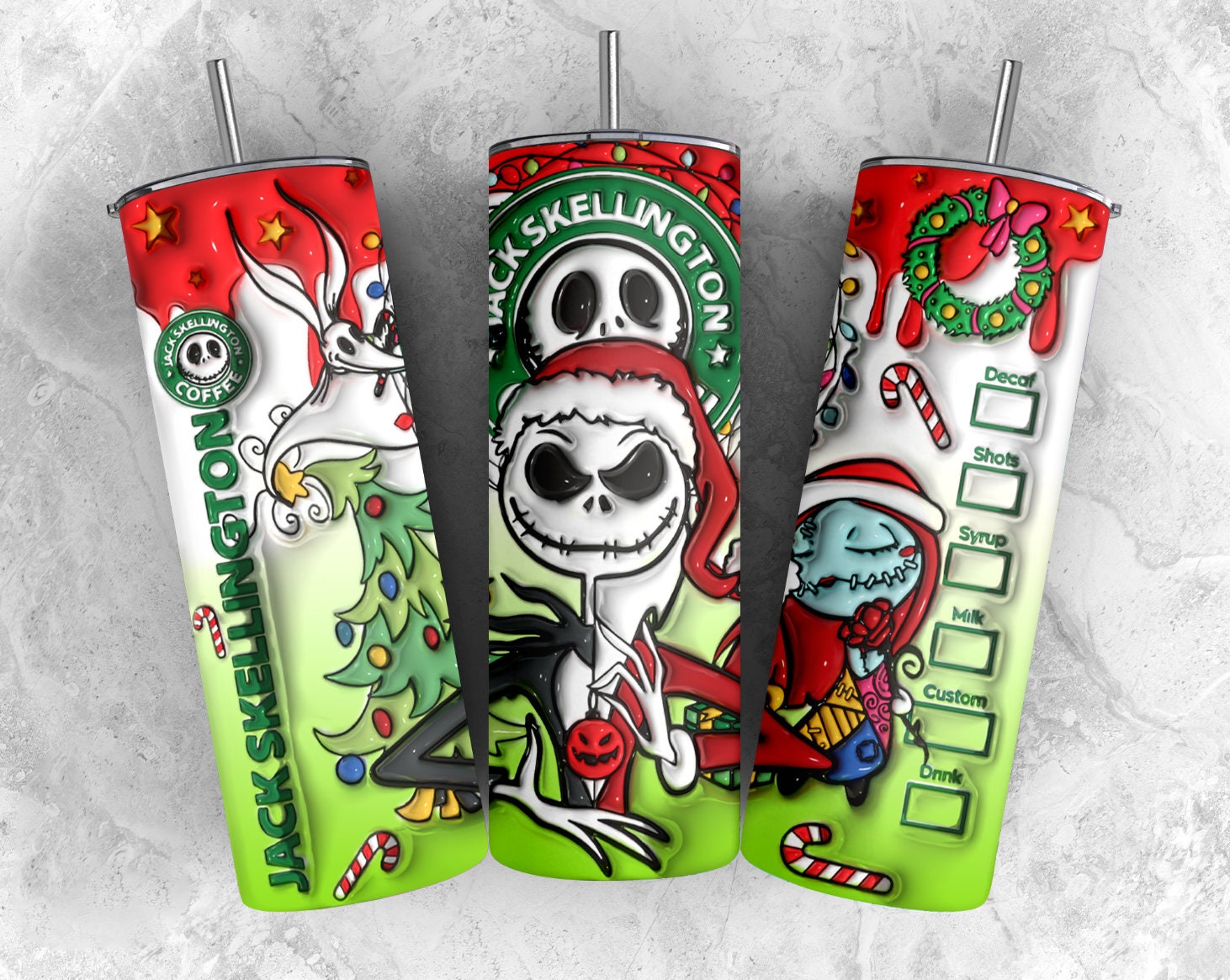 3D Inflated Cartoon Christmas Tumbler Design Png, 3D Christmas Vibes Tumbler Wrap, 20oz Sublimation, The Nightmare Before Christmas Wrap - VartDigitals