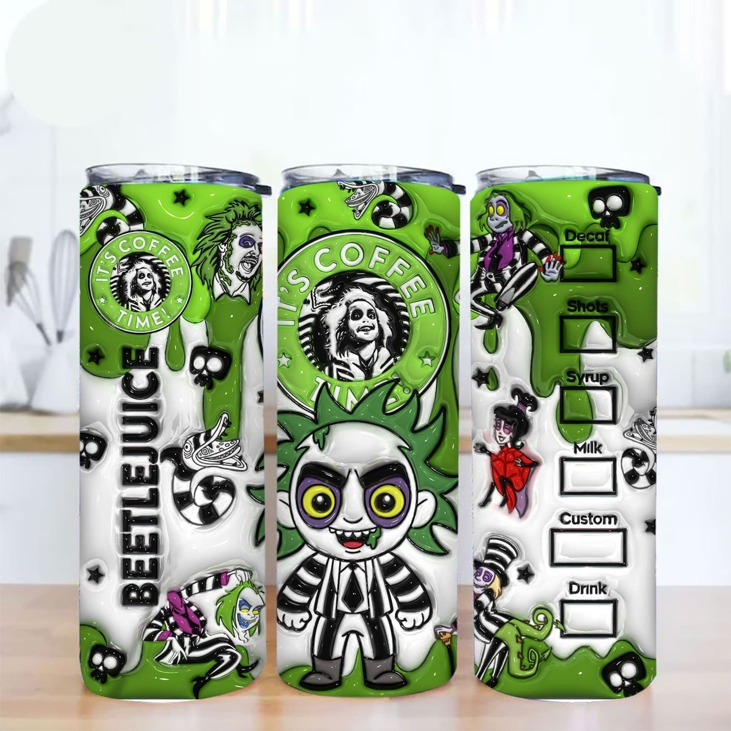 3D Inflated Horror Character Halloween Tumbler Wrap, Beetle Juice Horror 20oz Tumbler, Halloween Wrap, Halloween Beetlejuice Tumbler Wrap - VartDigitals
