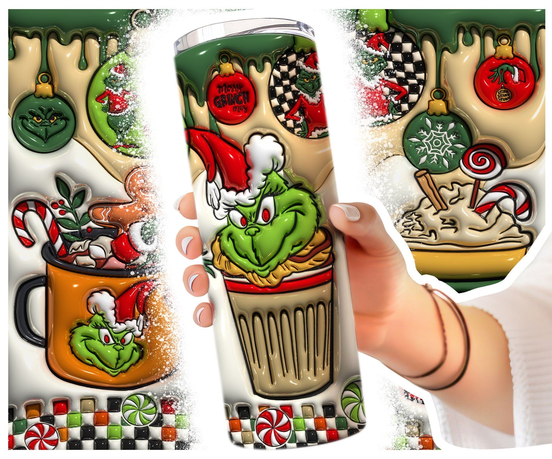 Inflated Christmas Tumbler, Merry Christmas,  3D Coffee Christmas Tumbler, Tumbler Wrap, Inflated Tumbler, 20oz Skinny Sublimation,3D Puffy - VartDigitals