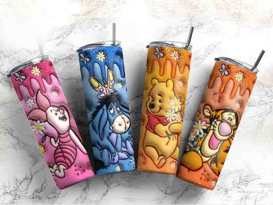 3D Inflated Cartoon Character Tumbler Wrap, 3D Pooh and friends Tumbler Wrap, 20oz Skinny Tumbler, Cartoon 3D Inflated, Winnie Png