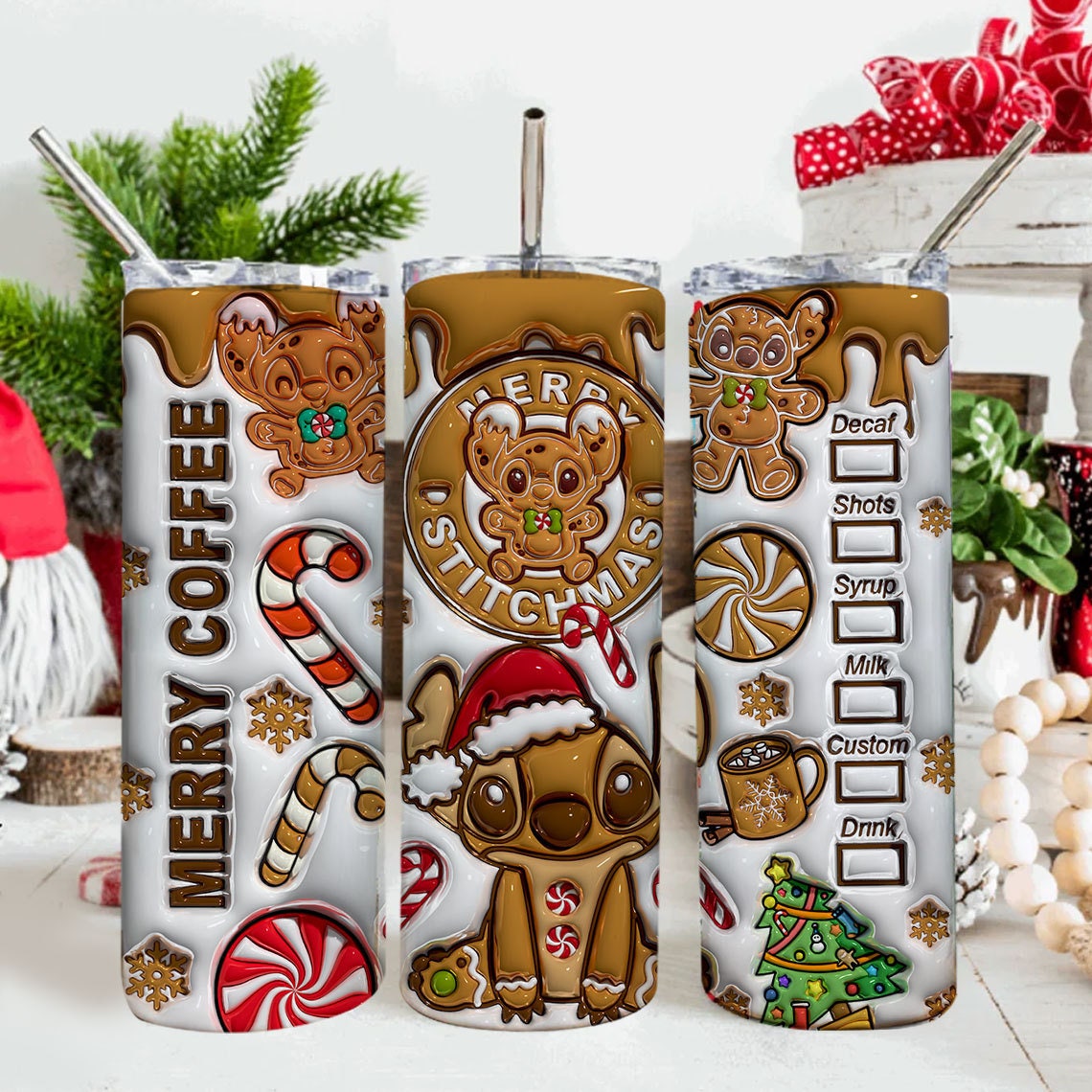 3D Inflated Christmas Tumbler Wrap, Cartoon Gingerbread Tumbler, 20 Oz Tumbler Wrap, Merry Christmas, Christmas Coffee, Merry Christmas, Png - VartDigitals