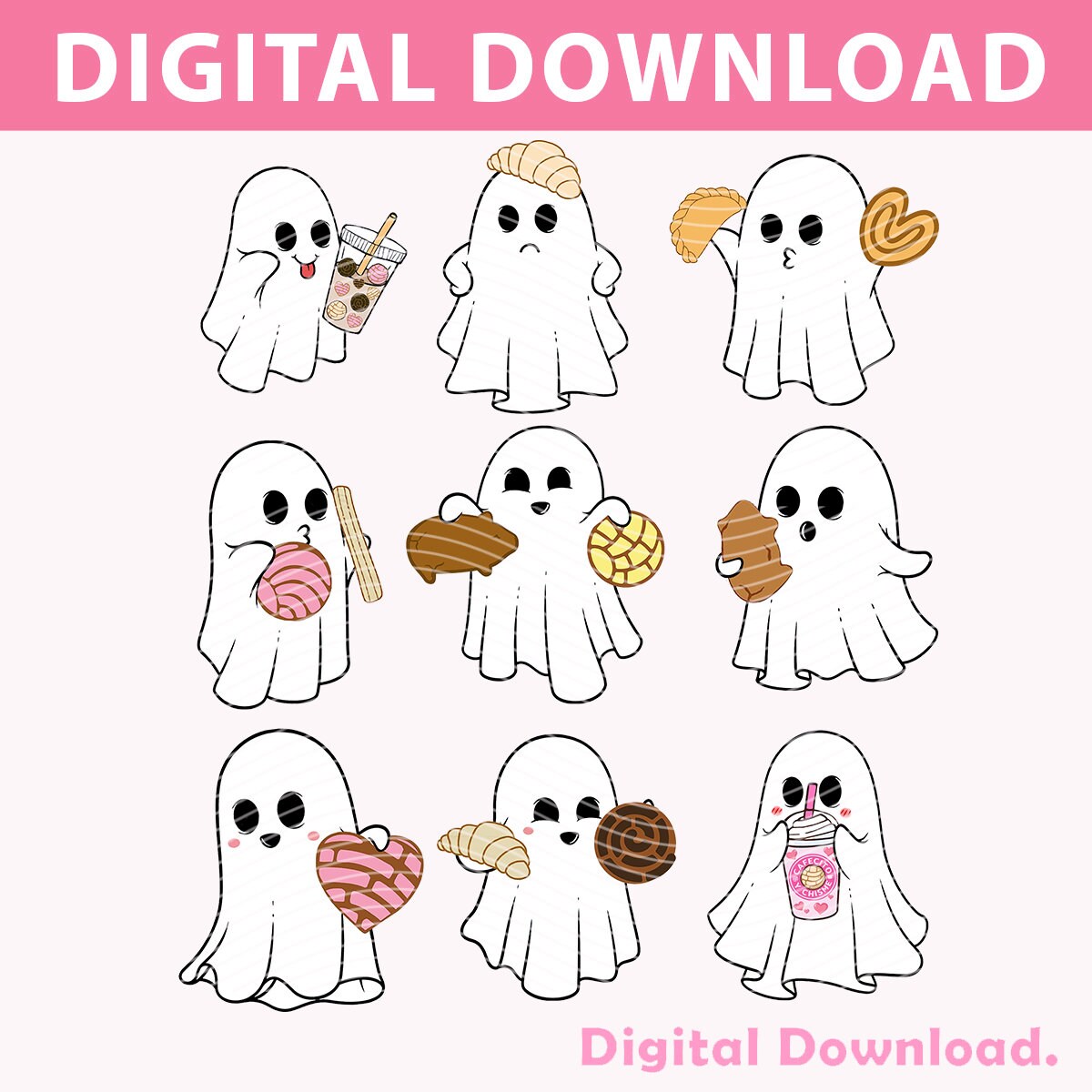 Spooky Conchas PNG Bundle, Mexican Conchas Ghost, Halloween Png, Halloween Conchas Bundle Png, Mexican Ghost PNG, Dia de Muertos