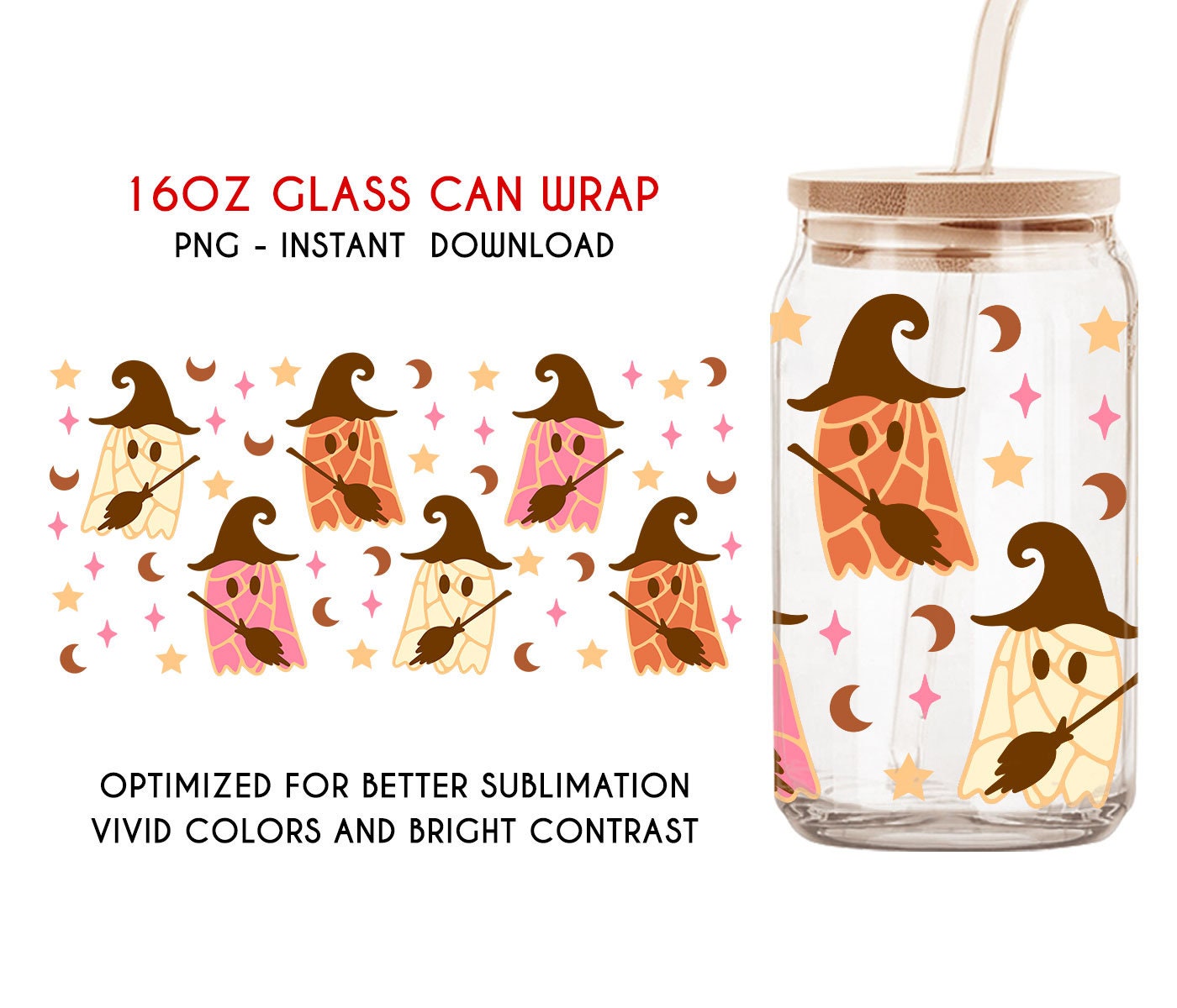 Spooky Conchas 16oz Libbey Glass Can, Witch Mexican Pan Dulce Ghost, Dia de Muertos Template, Conchas Ghost, Cafecito Png Digital Download