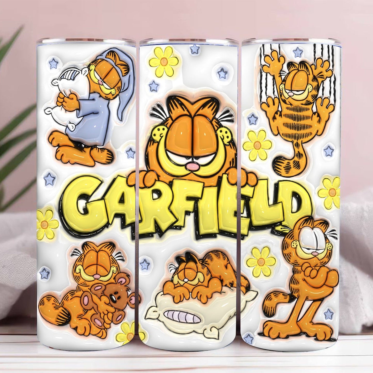 Inflated 3D Cartoon 80s Tumbler Wrap, 3D Tumbler Design, 80s Cartoon Floral Sublimation, 80s Funny Cat Png, Puffy 80s Cartoon Tumbler Png - VartDigitals