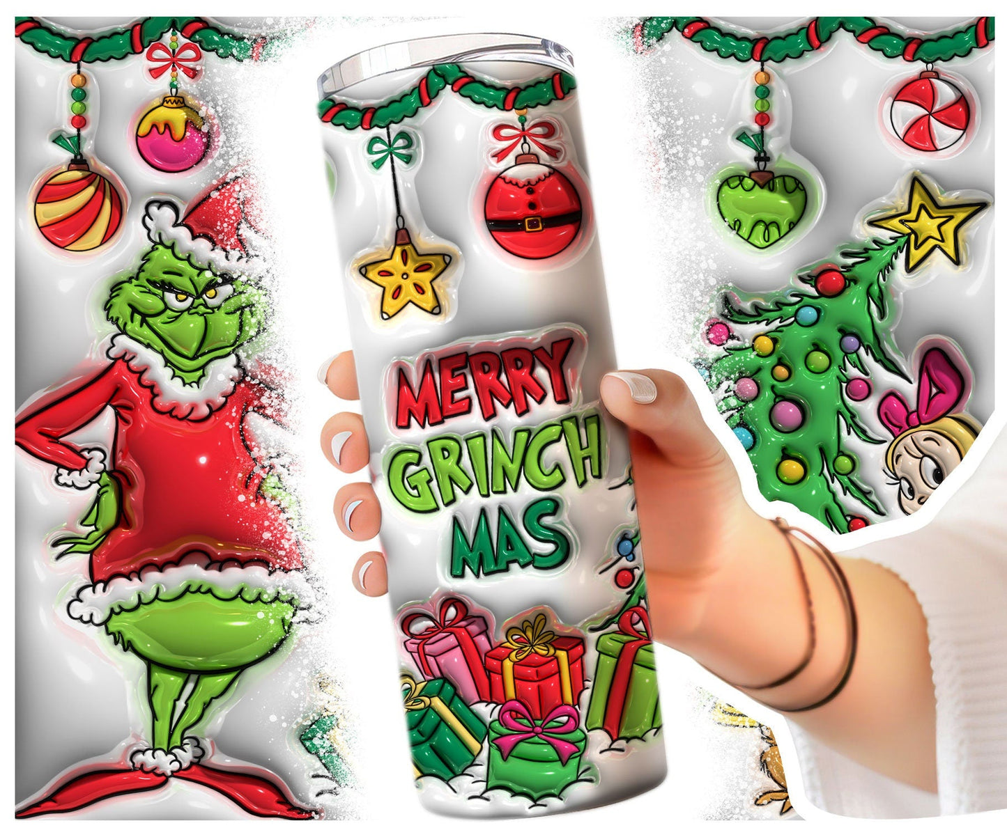 Bundle Inflated Christmas Tumbler,Merry Christmas, 3D Inflated Tumbler, Stink Stank Stunk, 3D Tumbler Wrap,20oz Skinny Tumbler,Christmas Png - VartDigitals
